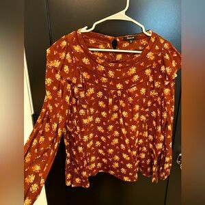 Madewell Cotton Floral Blouse in Fall Colors of Brown and Orange